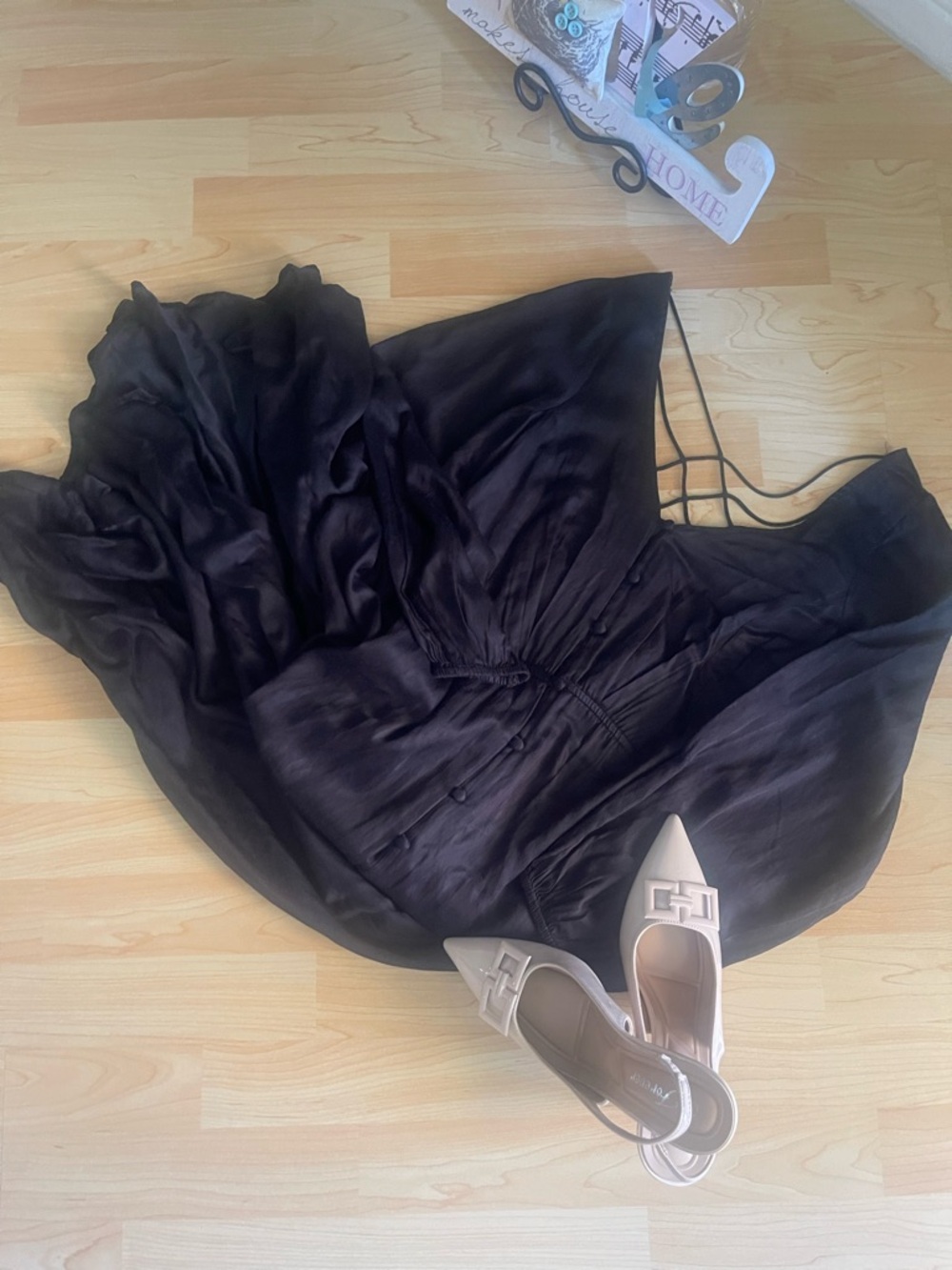 Free People Black Long-Sleeve Button-Front Midi Dress with Crisscross Back, NWOT